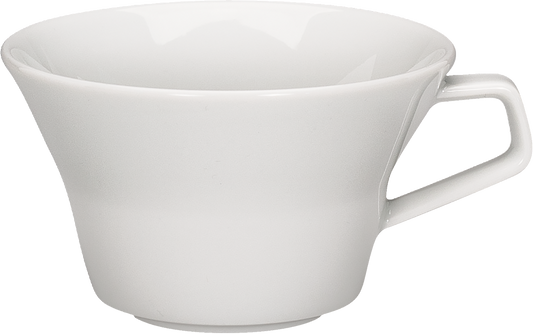 Weiße Tasse mit Henkel.