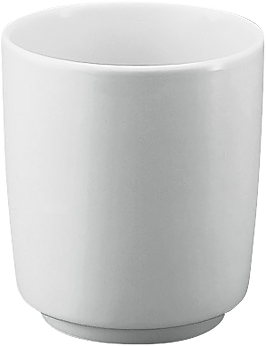 Weiße Tasse ohne Henkel.