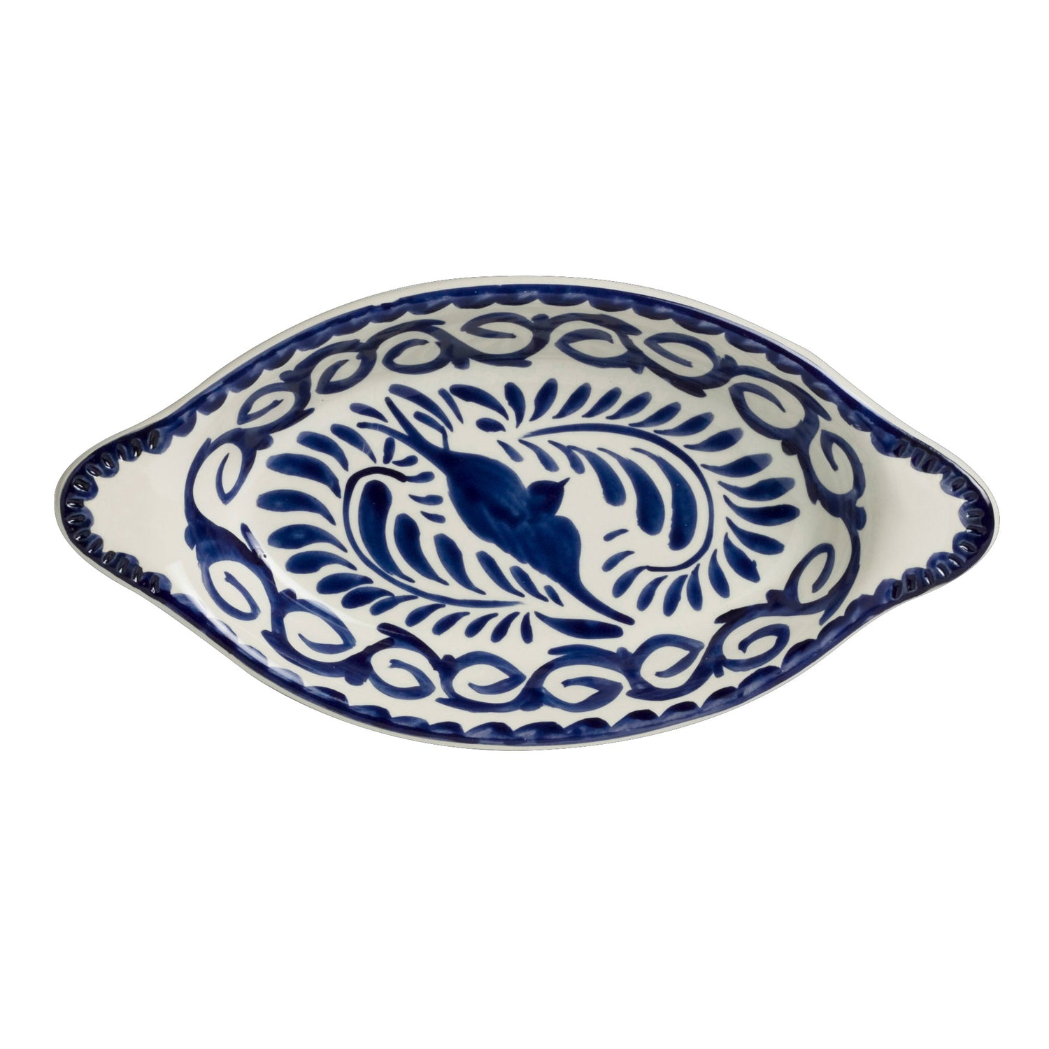 Blau-weißes, dekoratives Serviergeschirr.