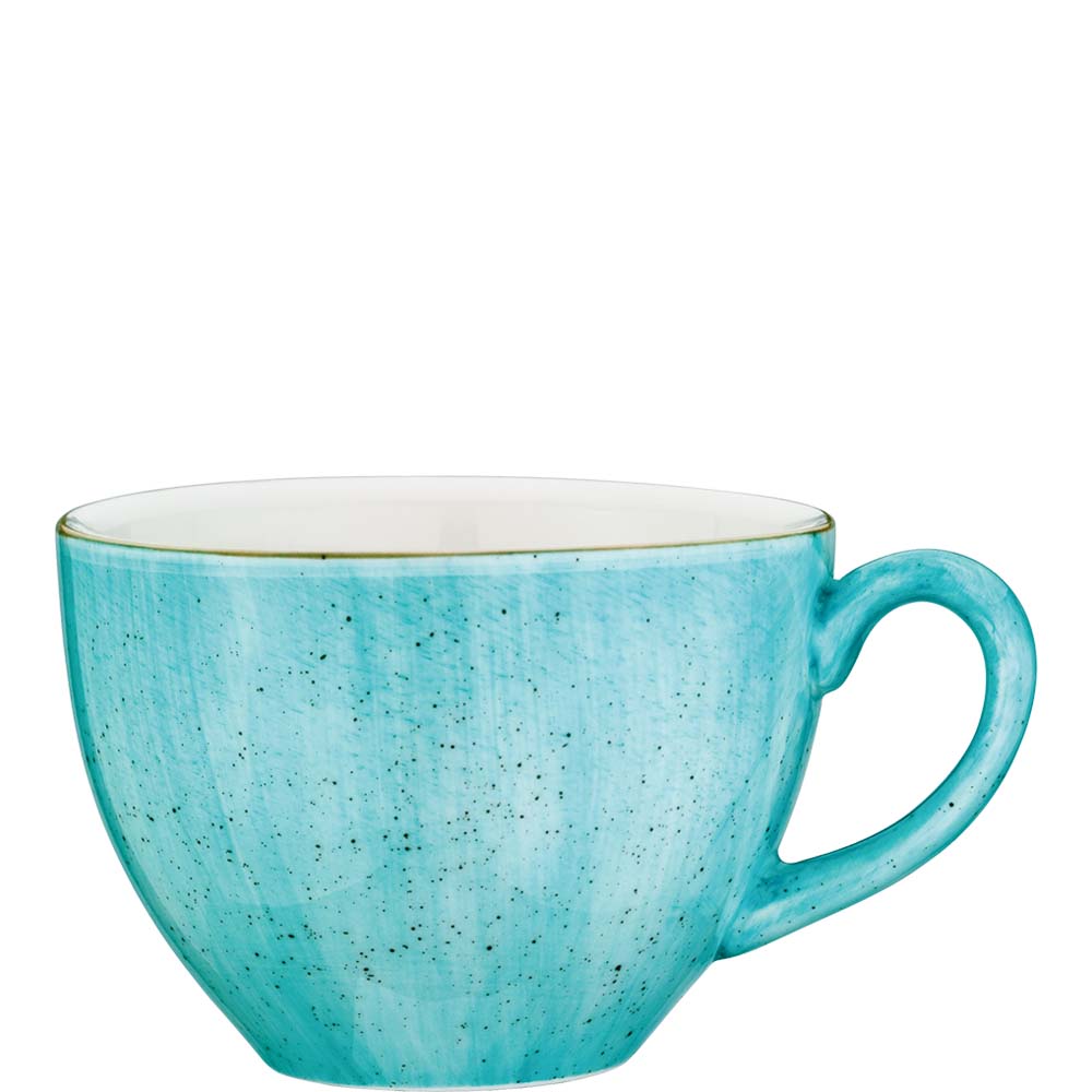 Blaue Tasse mit Henkel.