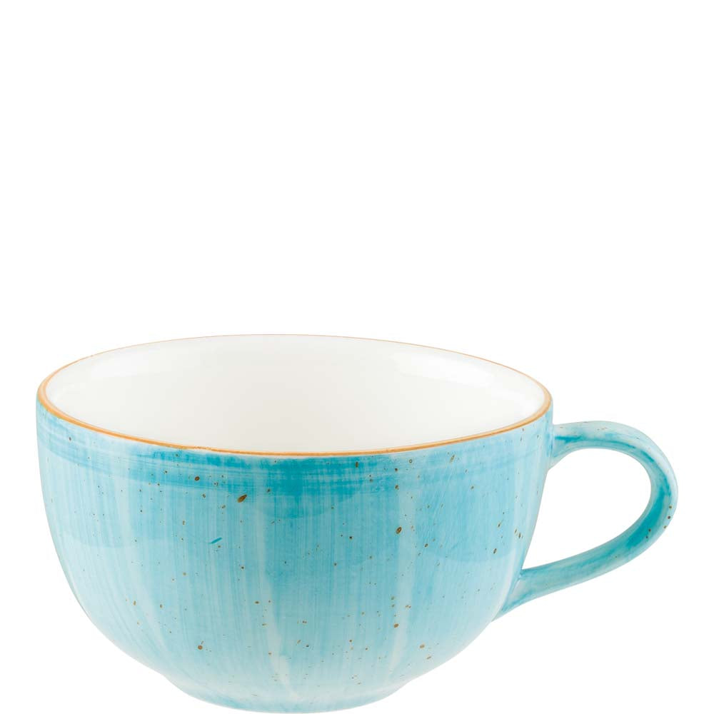 Blaue Tasse mit Henkel.