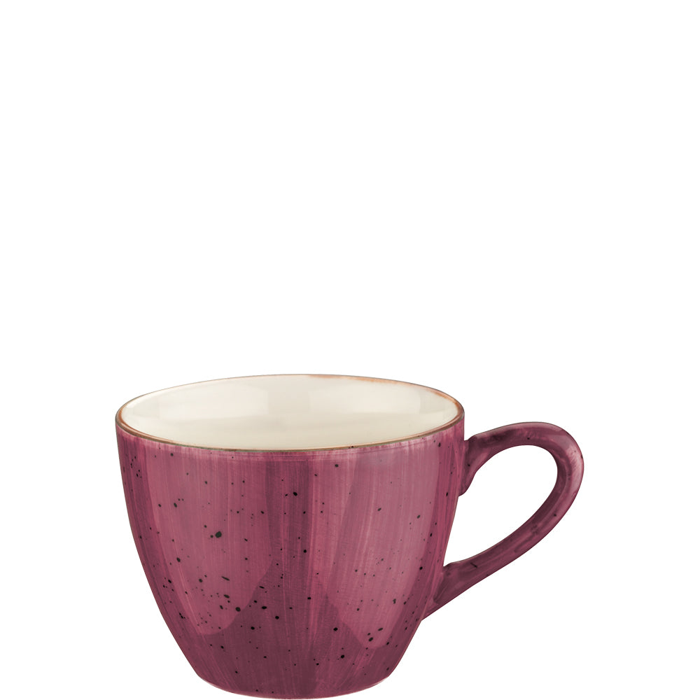 Lila Tasse mit Henkel.