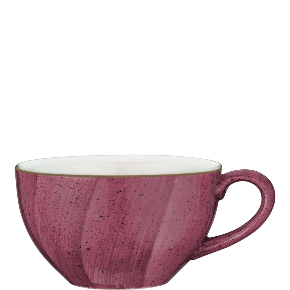 Lila Tasse mit Henkel.