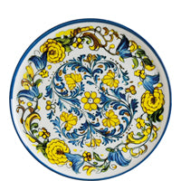 Porzellanplatte mit blau-gelbem Blumenmuster