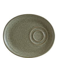 Runder grünbrauner Teller aus Keramik