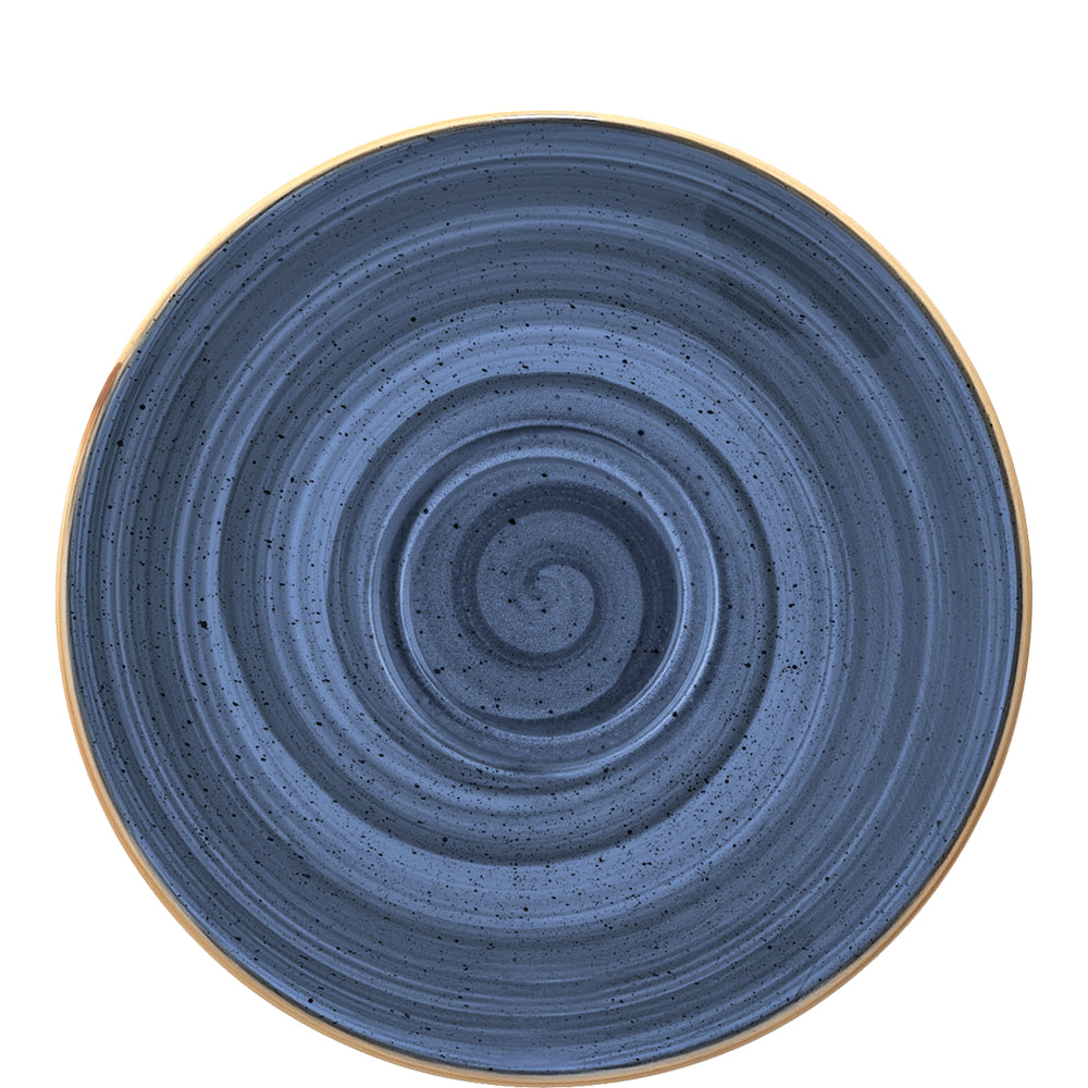 Runder blauer Speiseteller von oben
