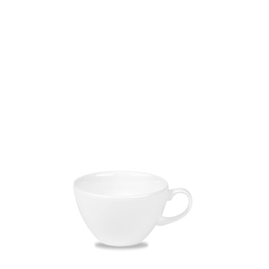 Weiße Kaffeetasse auf weißem Hintergrund