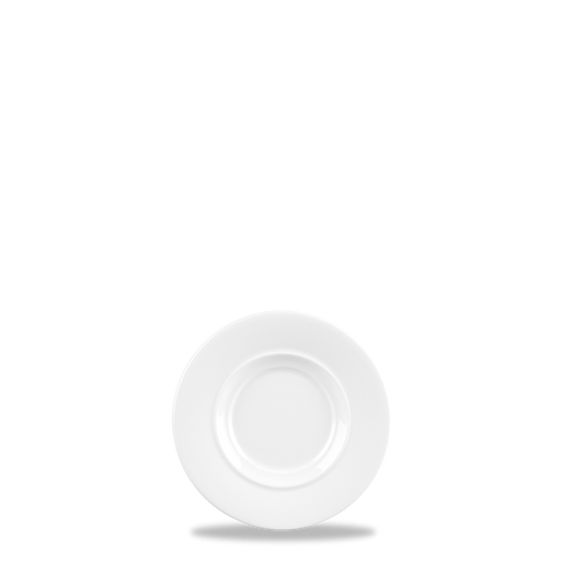 Weißer Porzellanteller auf weißem Hintergrund.