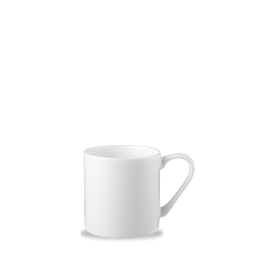 Weiße Tasse auf weißem Hintergrund.