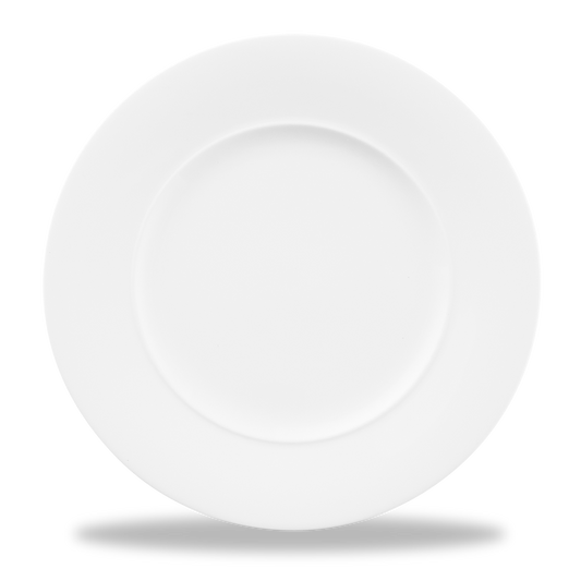 Weißer Teller auf weißem Hintergrund.
