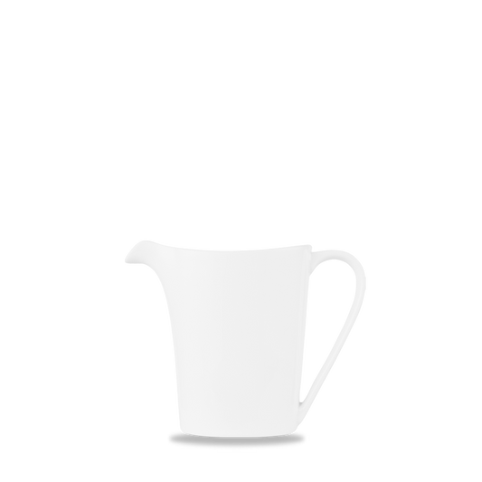 Weiße Kanne mit Henkel.