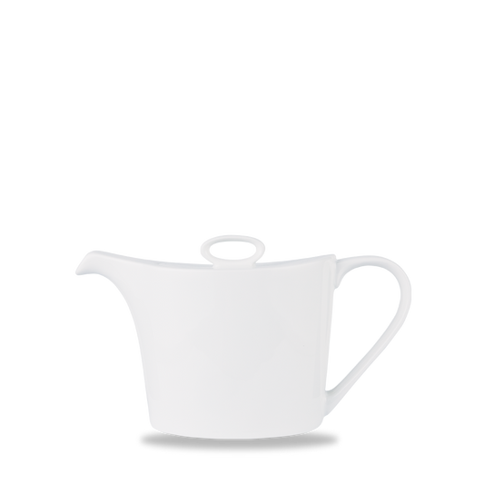 Weiße Porzellan-Teekanne mit Henkel.