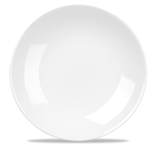 Weißer, runder, leerer Teller.