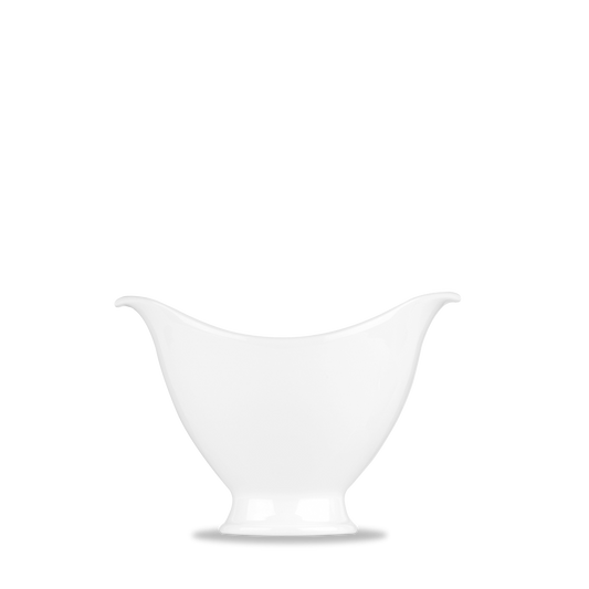 Weiße Schüssel mit geschwungenem Rand.