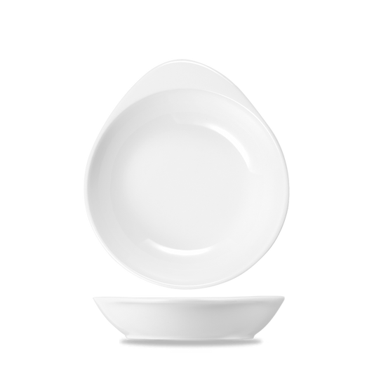 Weiße, moderne Porzellanschalen, übereinander.