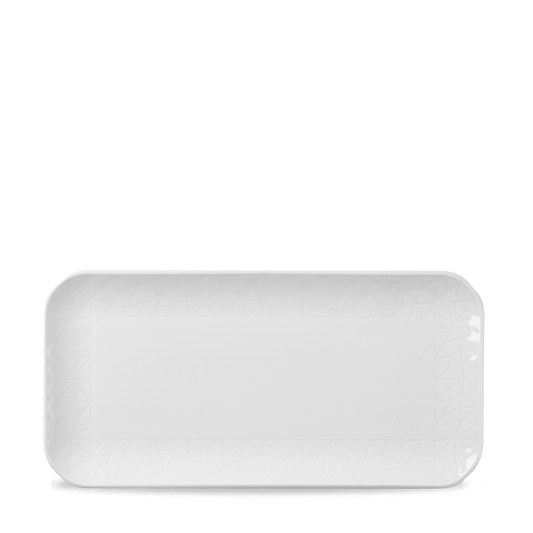 Rechteckiger weißer Porzellanteller.