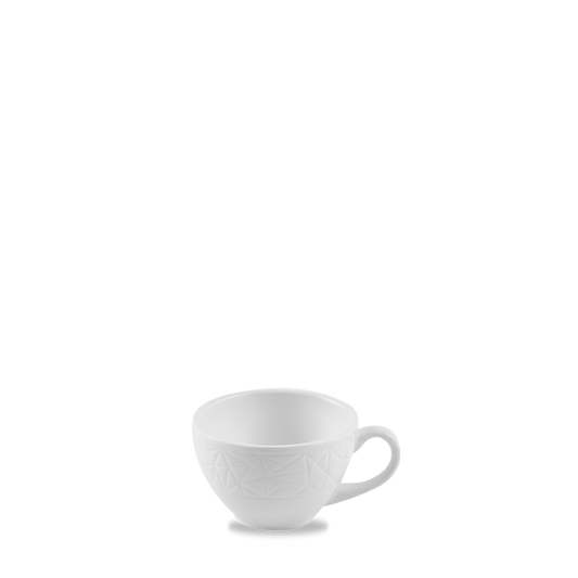 Weiße Tasse mit Muster.