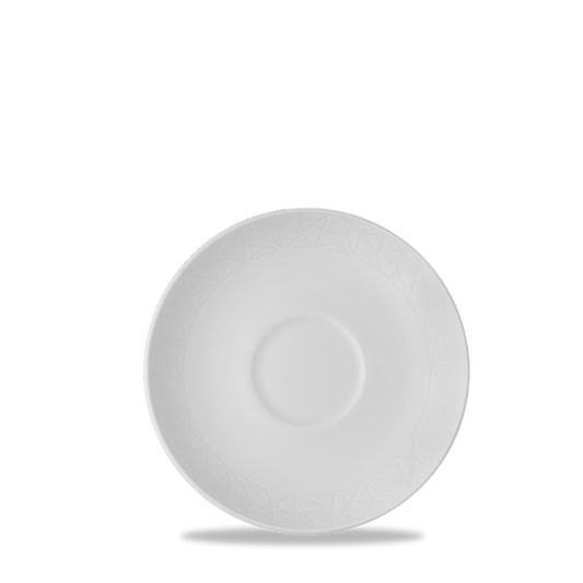 Weiße Untertasse mit Muster.