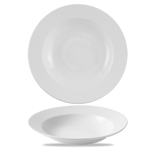 Zwei weiße, gemusterte Teller.