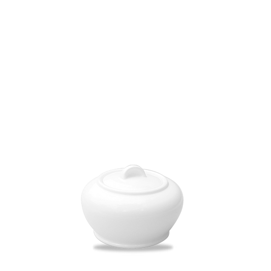 Weiße Zuckerdose mit Deckel.