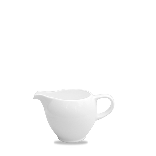 Weiße Porzellan-Sauciere mit Henkel.