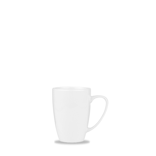 Weiße Tasse auf weißem Hintergrund.