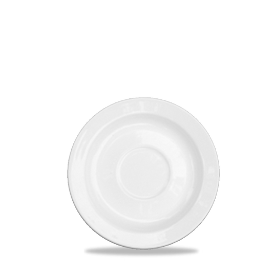 Weißer Porzellanteller auf weißem Hintergrund.
