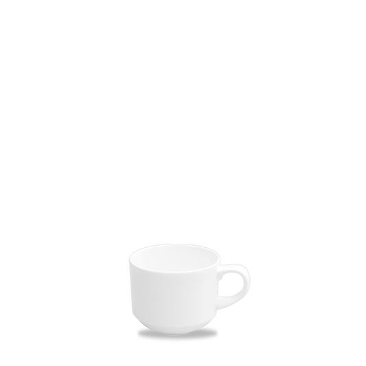 Weiße Tasse auf weißem Hintergrund.