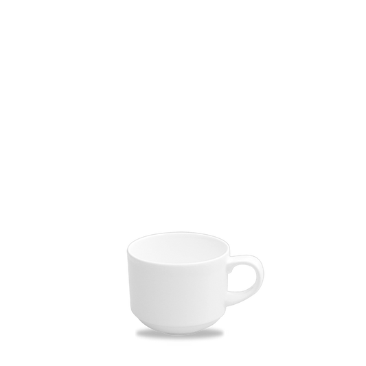 Weiße Tasse auf weißem Hintergrund.