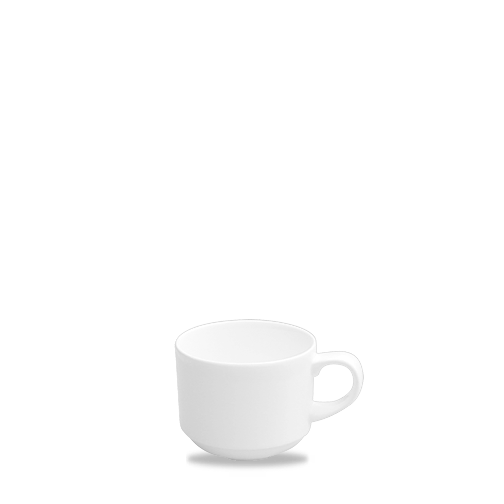 Weiße Tasse auf weißem Hintergrund.