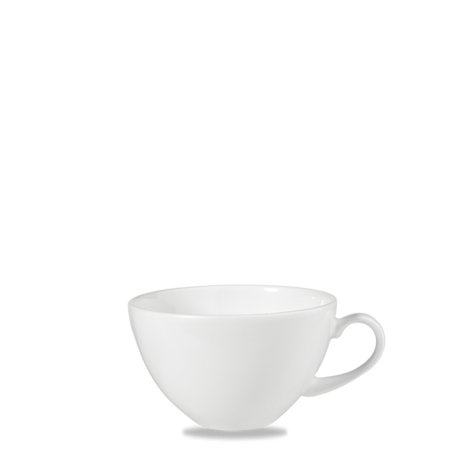 Weiße Tasse auf weißem Hintergrund.