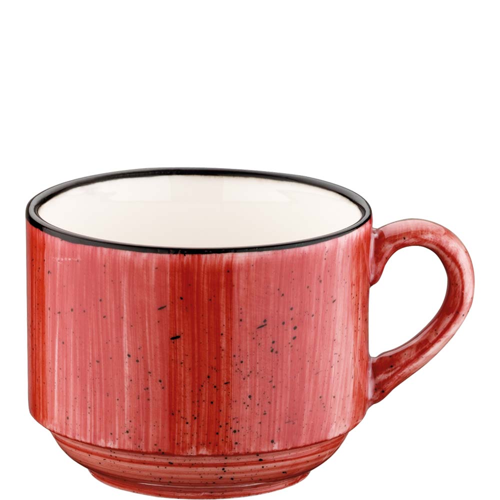 Rote Tasse mit Henkel.