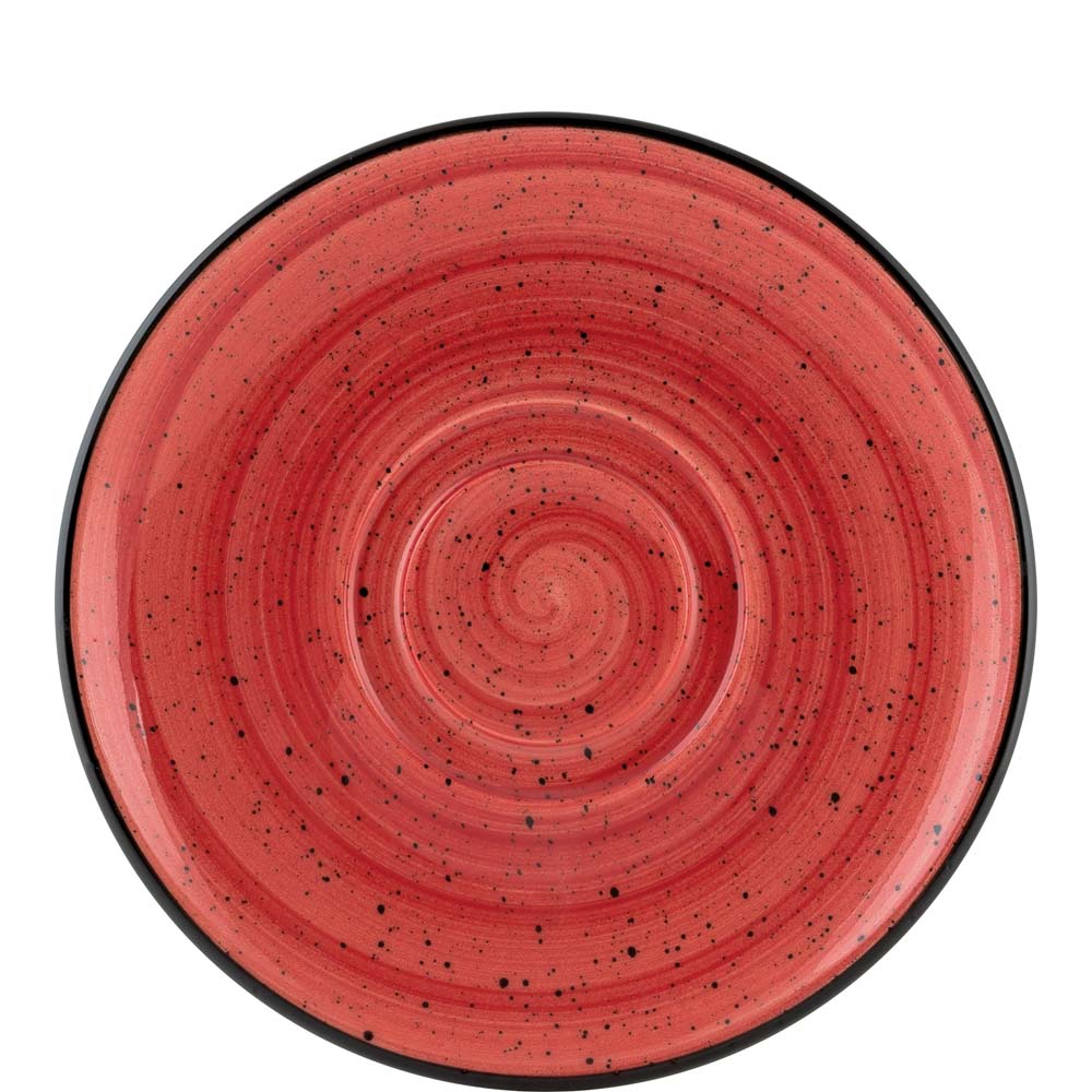 Roter Teller mit Spiralmuster