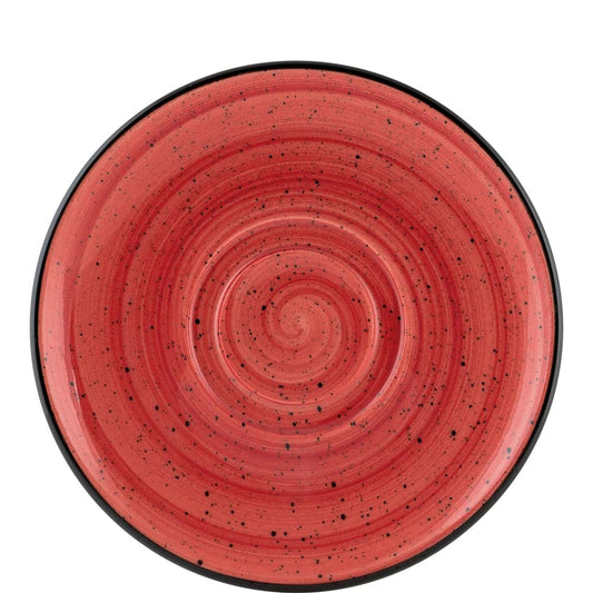 Roter Teller mit Spiralmuster