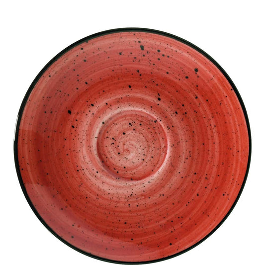 Roter keramischer Teller mit Sprenkeln