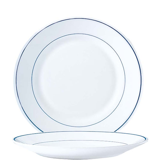 Weiße Teller mit blauem Rand