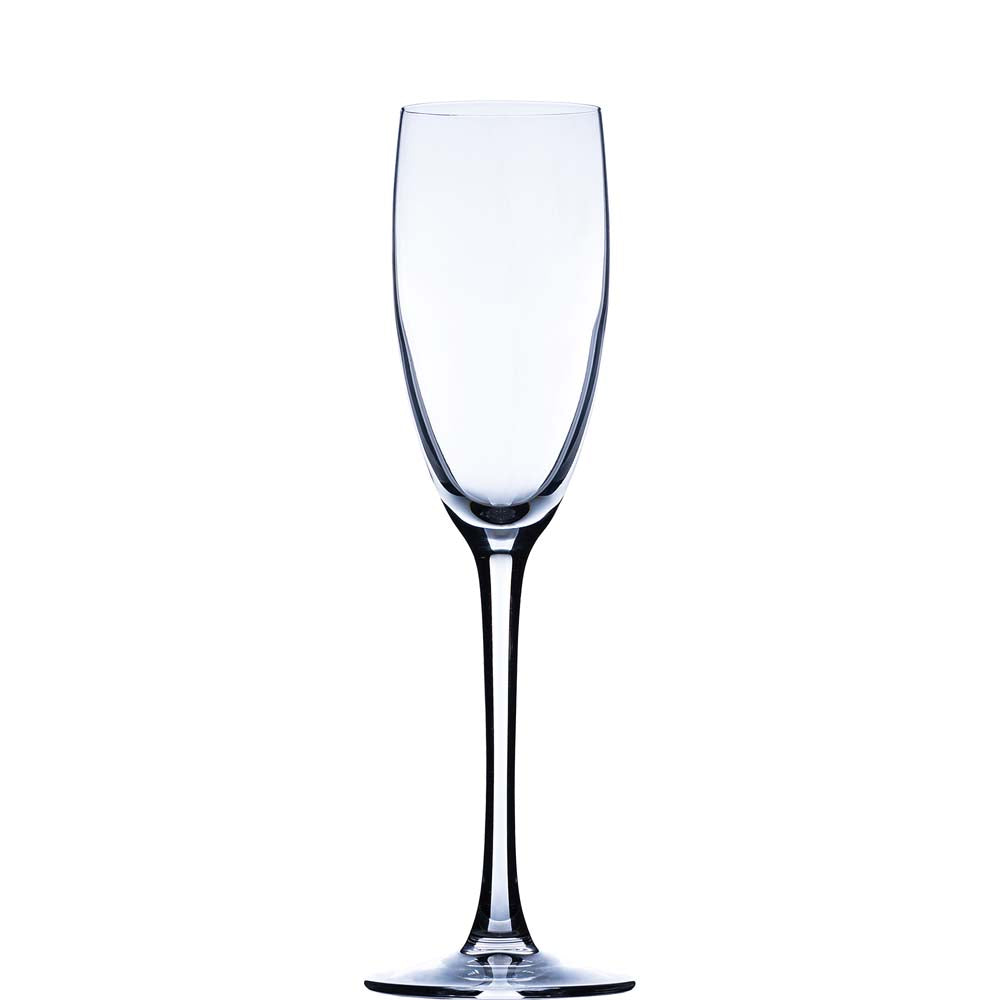 Champagnerglas vor weißem Hintergrund