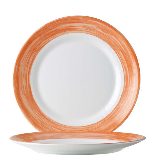 Zwei Teller mit orangefarbenem Rand