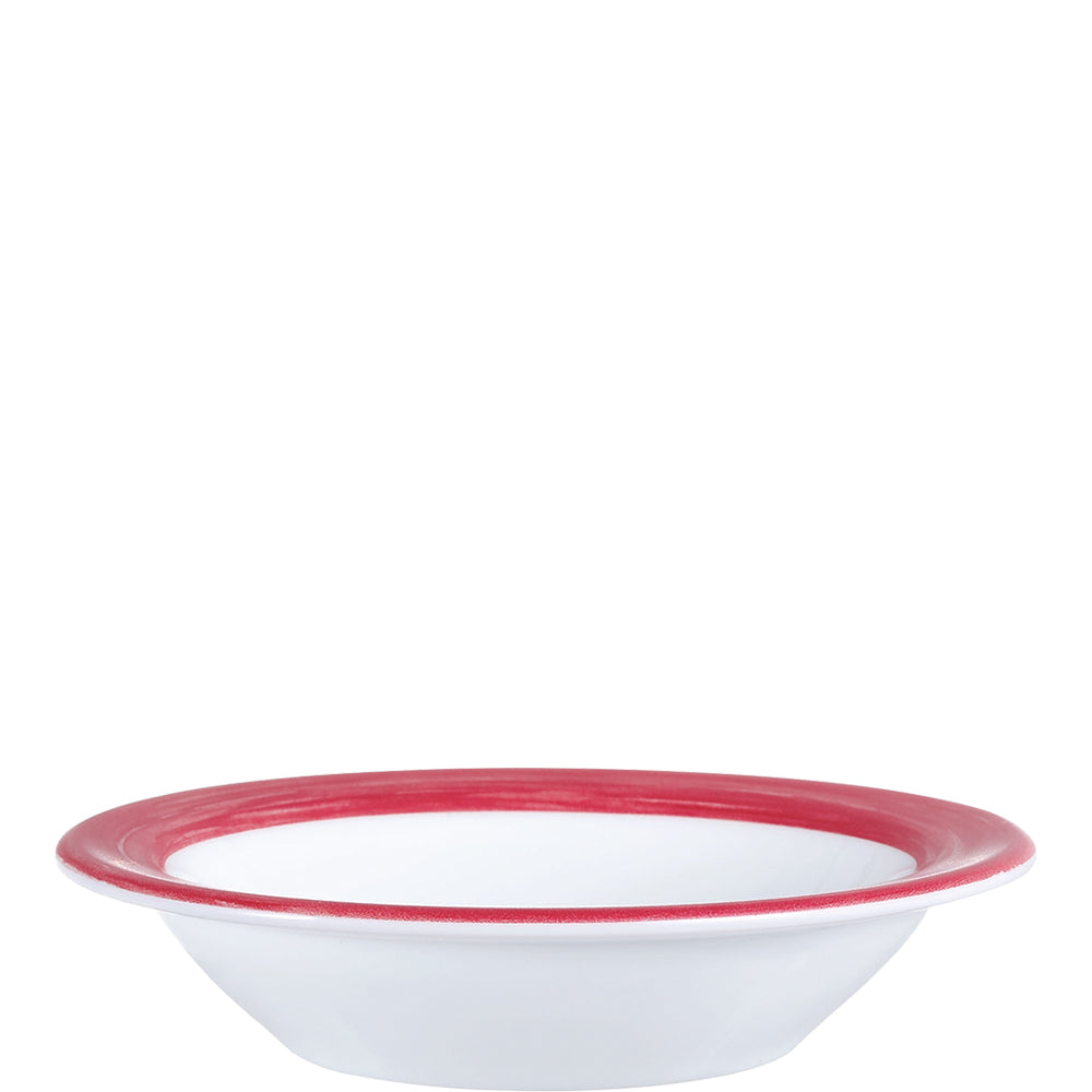 Weiße Schüssel mit rotem Rand