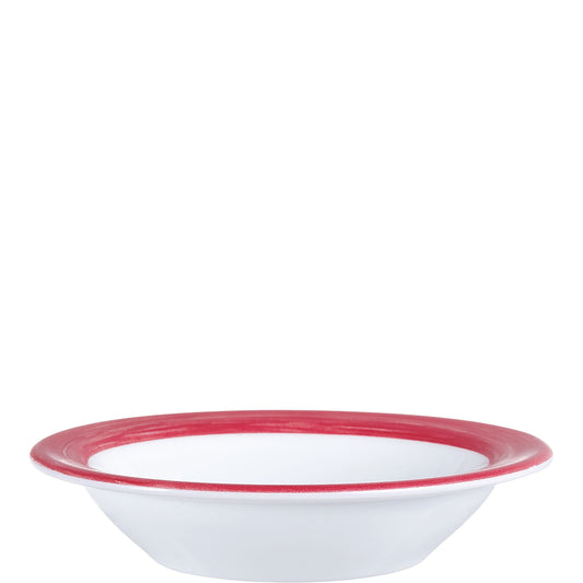 Weiße Schüssel mit rotem Rand