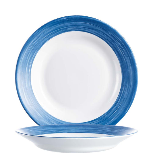 Weißes Teller-Set mit blauem Rand