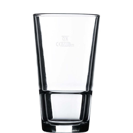 Transparentes hohes Glas mit 0,3-L-Markierung