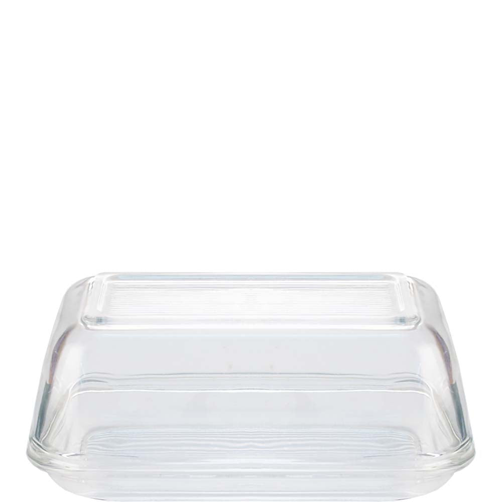 Glasbutterdose auf weißem Hintergrund