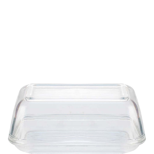 Glasbutterdose auf weißem Hintergrund