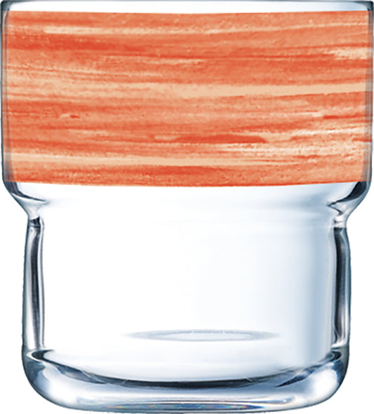 Glasbehälter mit rotem Etikett