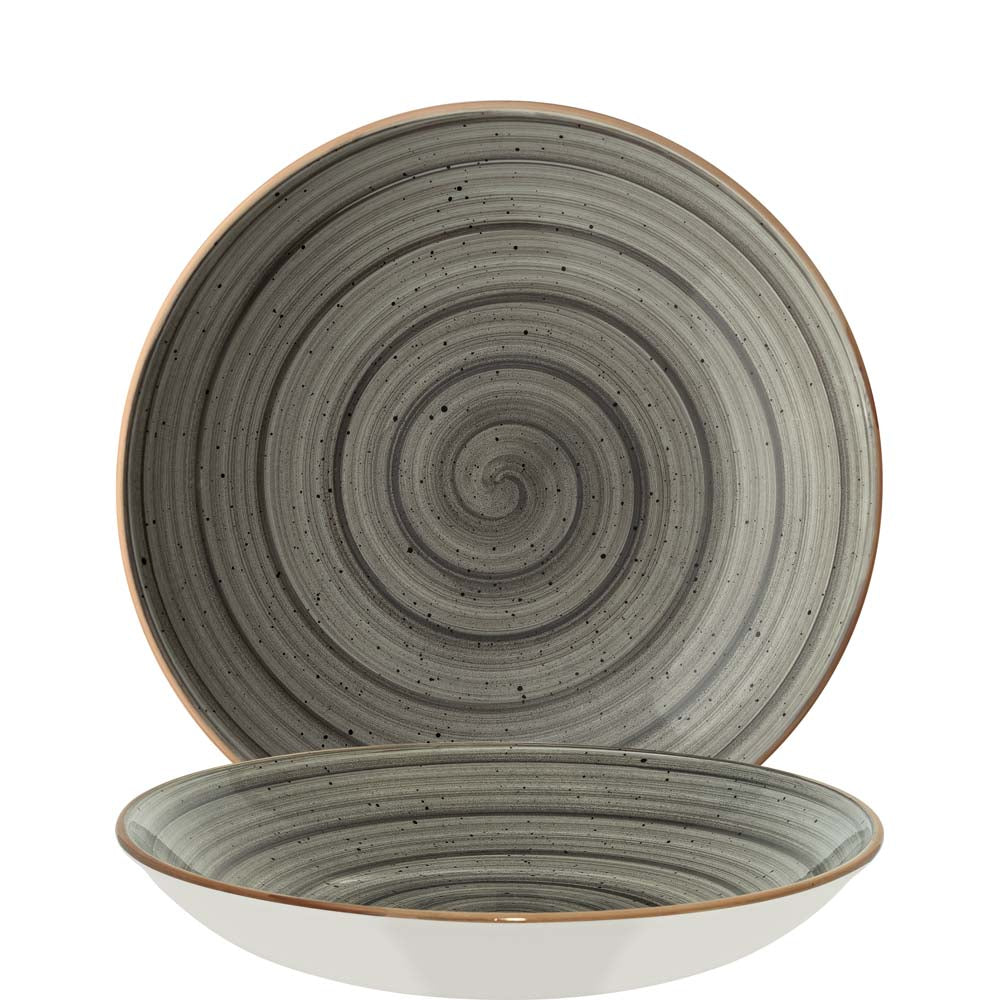 Graue Teller mit Spiralmuster