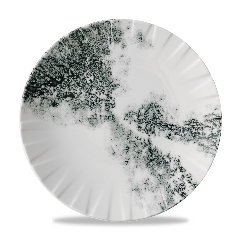 Schwarz-weiß gemusterter Teller.