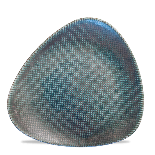Dreieckiger, texturierter Teller, blau.
