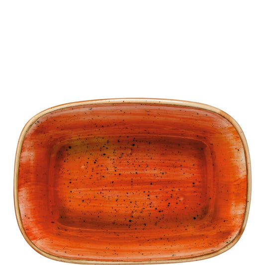 Orangene keramische Auflaufschale