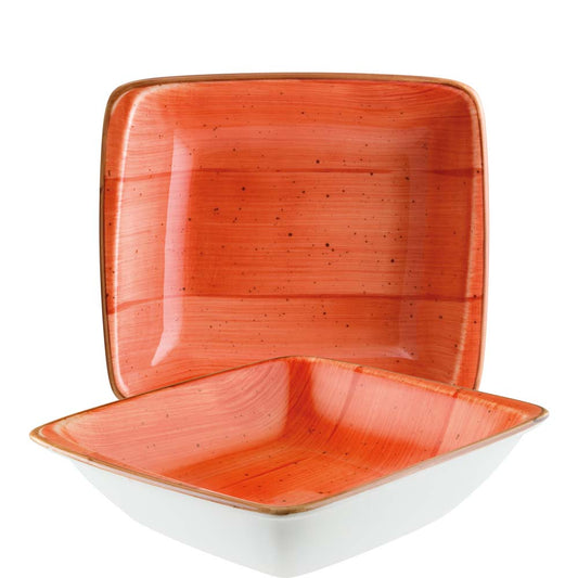 Zwei quadratische orangefarbene Teller